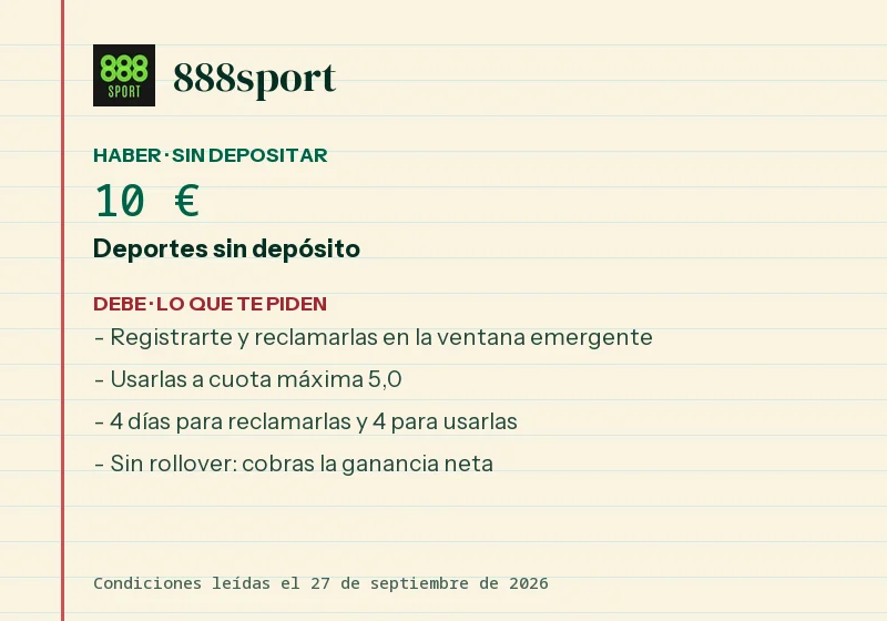 Qué da 888sport sin depósito y qué pide a cambio