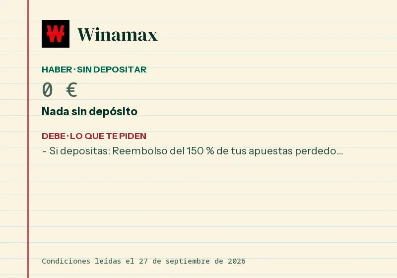 Qué da Winamax sin depósito y qué pide a cambio